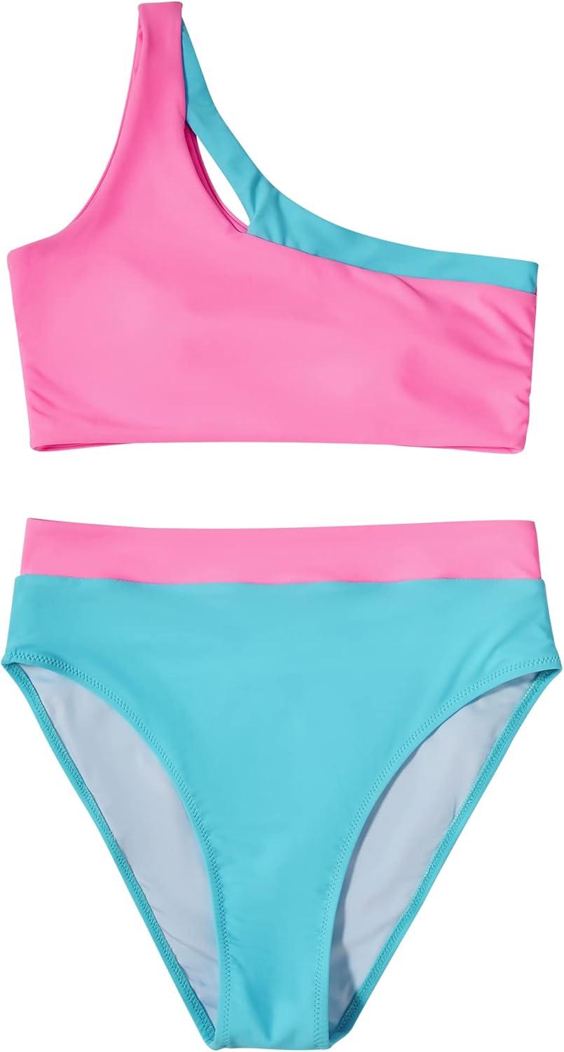 imageMOOSLOVER Women Cutout One Shoulder High Waisted Bikini High Cut Two Piece SwimsuitsPink Blue13