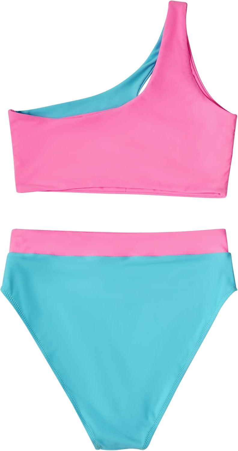imageMOOSLOVER Women Cutout One Shoulder High Waisted Bikini High Cut Two Piece SwimsuitsPink Blue13
