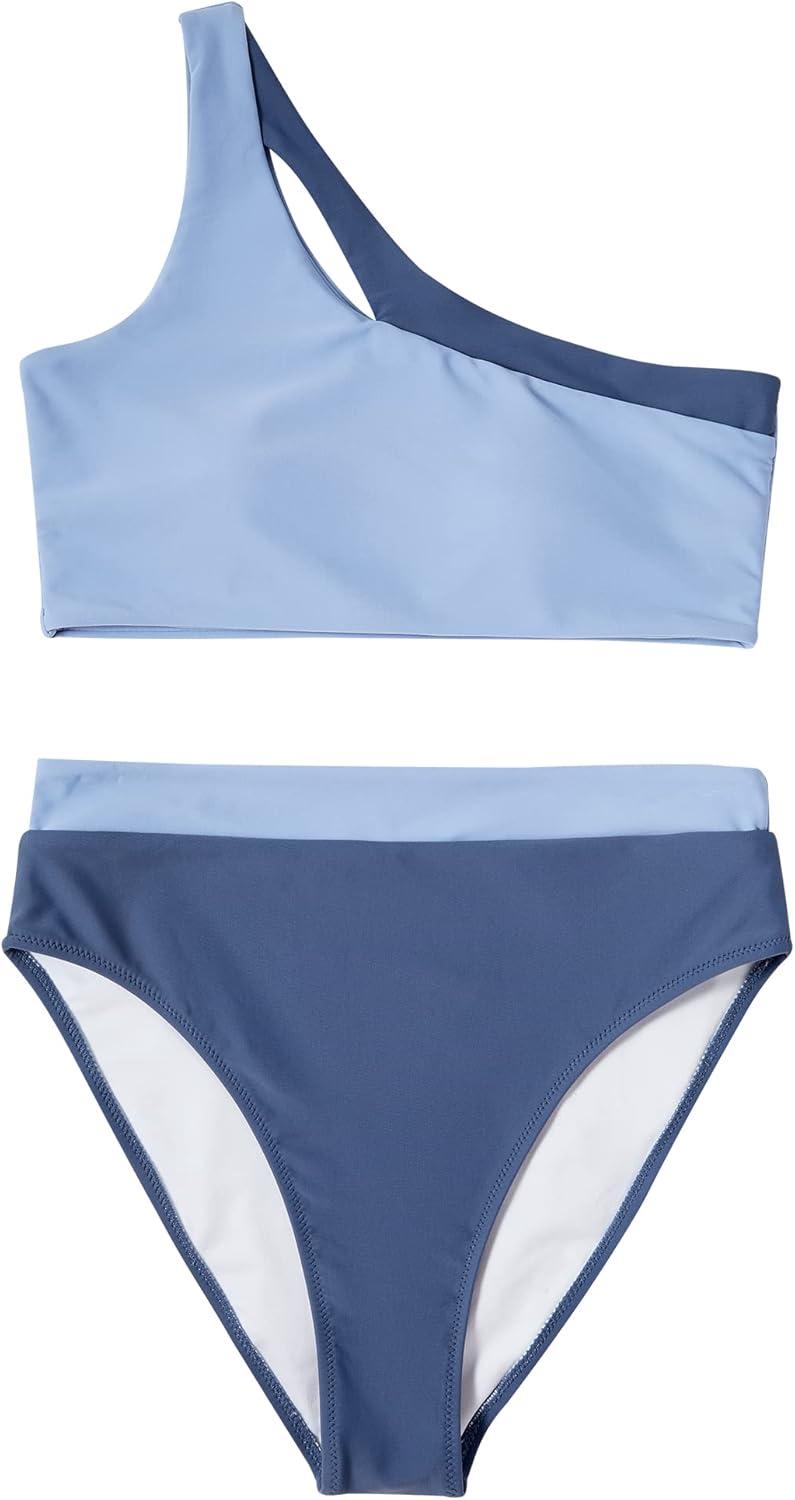 imageMOOSLOVER Women Cutout One Shoulder High Waisted Bikini High Cut Two Piece SwimsuitsPurple Blue