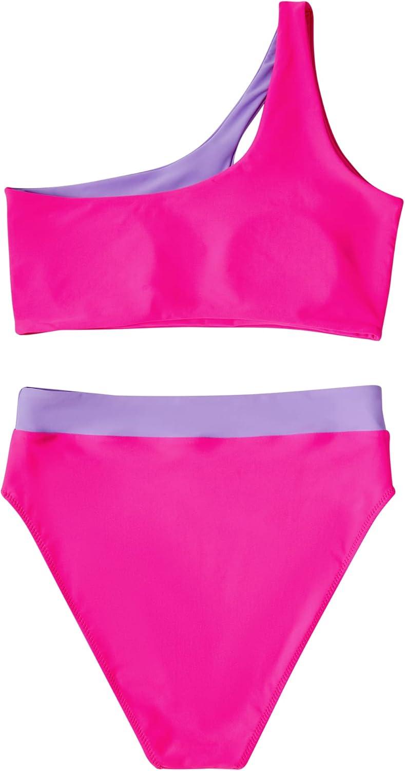 imageMOOSLOVER Women Cutout One Shoulder High Waisted Bikini High Cut Two Piece SwimsuitsPurple Rose17