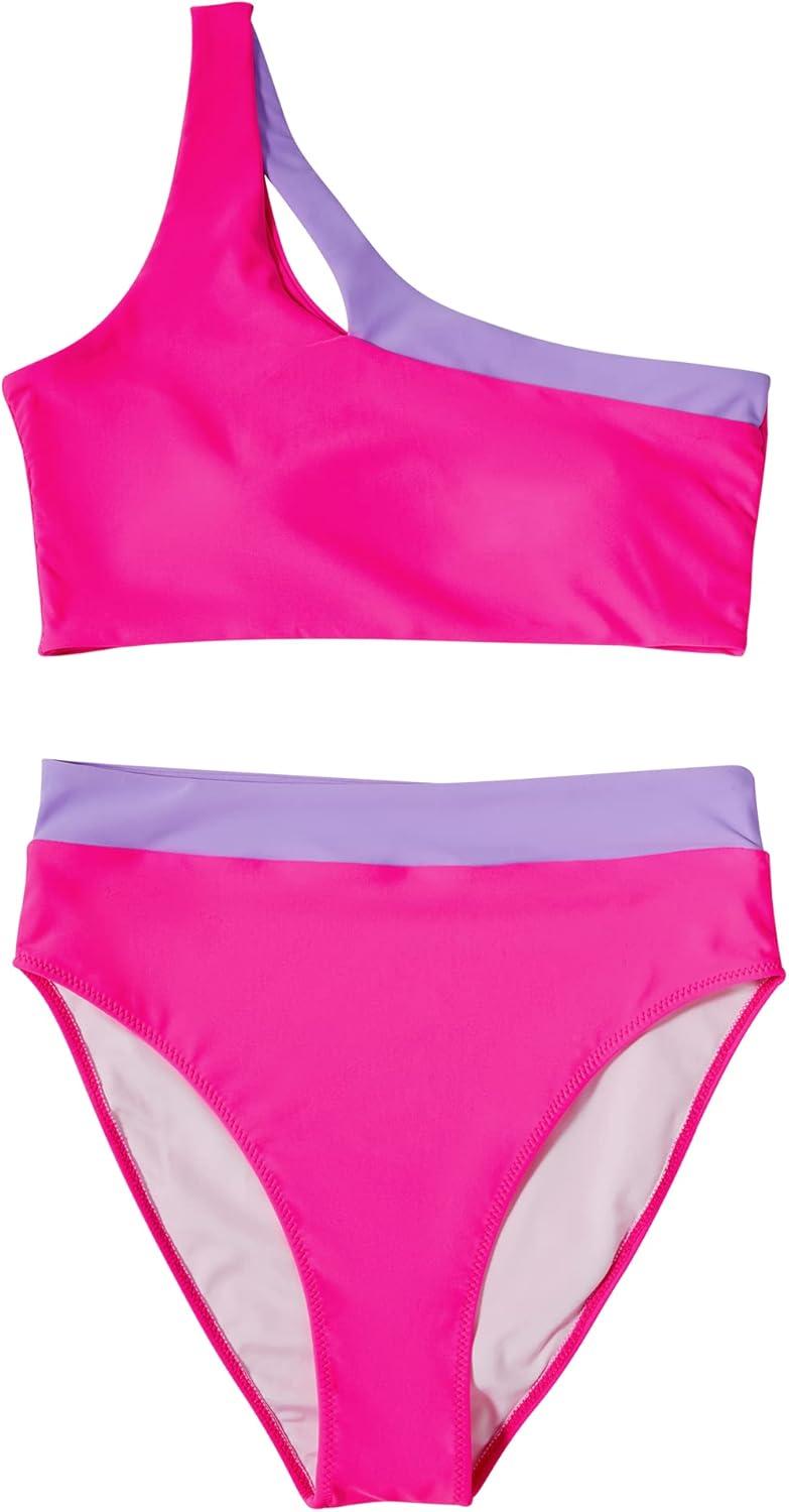 imageMOOSLOVER Women Cutout One Shoulder High Waisted Bikini High Cut Two Piece SwimsuitsPurple Rose17