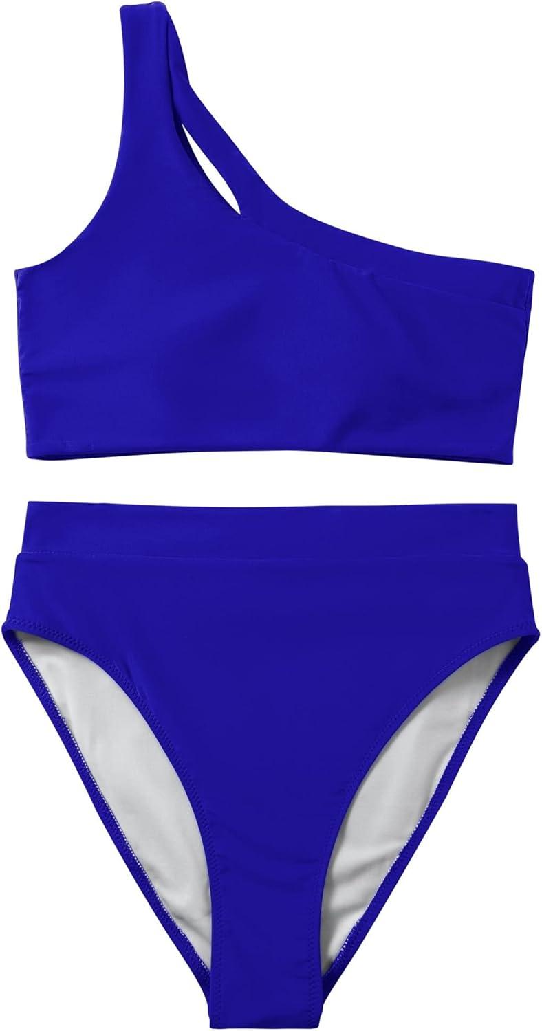 imageMOOSLOVER Women Cutout One Shoulder High Waisted Bikini High Cut Two Piece SwimsuitsRoyal Blue