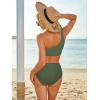 imageMOOSLOVER Women Cutout One Shoulder High Waisted Bikini High Cut Two Piece SwimsuitsArmy Green