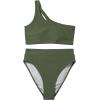 imageMOOSLOVER Women Cutout One Shoulder High Waisted Bikini High Cut Two Piece SwimsuitsArmy Green