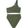 imageMOOSLOVER Women Cutout One Shoulder High Waisted Bikini High Cut Two Piece SwimsuitsArmy Green