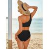 imageMOOSLOVER Women Cutout One Shoulder High Waisted Bikini High Cut Two Piece SwimsuitsBlack