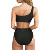 imageMOOSLOVER Women Cutout One Shoulder High Waisted Bikini High Cut Two Piece SwimsuitsBlack