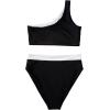 imageMOOSLOVER Women Cutout One Shoulder High Waisted Bikini High Cut Two Piece SwimsuitsBlack White