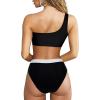 imageMOOSLOVER Women Cutout One Shoulder High Waisted Bikini High Cut Two Piece SwimsuitsBlack White