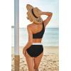 imageMOOSLOVER Women Cutout One Shoulder High Waisted Bikini High Cut Two Piece SwimsuitsBlack White