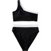 imageMOOSLOVER Women Cutout One Shoulder High Waisted Bikini High Cut Two Piece SwimsuitsBlack White