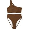 imageMOOSLOVER Women Cutout One Shoulder High Waisted Bikini High Cut Two Piece SwimsuitsCoffee