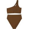 imageMOOSLOVER Women Cutout One Shoulder High Waisted Bikini High Cut Two Piece SwimsuitsCoffee
