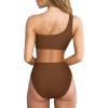 imageMOOSLOVER Women Cutout One Shoulder High Waisted Bikini High Cut Two Piece SwimsuitsCoffee