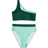 imageMOOSLOVER Women Cutout One Shoulder High Waisted Bikini High Cut Two Piece SwimsuitsDark Green14