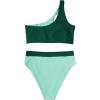 imageMOOSLOVER Women Cutout One Shoulder High Waisted Bikini High Cut Two Piece SwimsuitsDark Green14