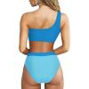 imageMOOSLOVER Women Cutout One Shoulder High Waisted Bikini High Cut Two Piece SwimsuitsLight Blue