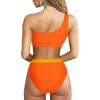 imageMOOSLOVER Women Cutout One Shoulder High Waisted Bikini High Cut Two Piece SwimsuitsOrange Yellow