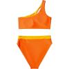 imageMOOSLOVER Women Cutout One Shoulder High Waisted Bikini High Cut Two Piece SwimsuitsOrange Yellow
