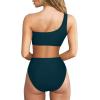 imageMOOSLOVER Women Cutout One Shoulder High Waisted Bikini High Cut Two Piece SwimsuitsPeacock Blue