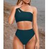imageMOOSLOVER Women Cutout One Shoulder High Waisted Bikini High Cut Two Piece SwimsuitsPeacock Blue