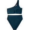 imageMOOSLOVER Women Cutout One Shoulder High Waisted Bikini High Cut Two Piece SwimsuitsPeacock Blue