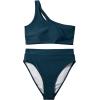 imageMOOSLOVER Women Cutout One Shoulder High Waisted Bikini High Cut Two Piece SwimsuitsPeacock Blue