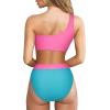 imageMOOSLOVER Women Cutout One Shoulder High Waisted Bikini High Cut Two Piece SwimsuitsPink Blue13