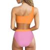 imageMOOSLOVER Women Cutout One Shoulder High Waisted Bikini High Cut Two Piece SwimsuitsPink Orange20