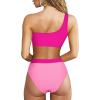 imageMOOSLOVER Women Cutout One Shoulder High Waisted Bikini High Cut Two Piece SwimsuitsPink Rose