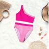imageMOOSLOVER Women Cutout One Shoulder High Waisted Bikini High Cut Two Piece SwimsuitsPink Rose