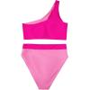 imageMOOSLOVER Women Cutout One Shoulder High Waisted Bikini High Cut Two Piece SwimsuitsPink Rose