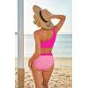 imageMOOSLOVER Women Cutout One Shoulder High Waisted Bikini High Cut Two Piece SwimsuitsPink Rose