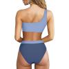 imageMOOSLOVER Women Cutout One Shoulder High Waisted Bikini High Cut Two Piece SwimsuitsPurple Blue