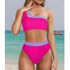 imageMOOSLOVER Women Cutout One Shoulder High Waisted Bikini High Cut Two Piece SwimsuitsPurple Rose17