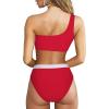imageMOOSLOVER Women Cutout One Shoulder High Waisted Bikini High Cut Two Piece SwimsuitsRed White21