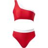 imageMOOSLOVER Women Cutout One Shoulder High Waisted Bikini High Cut Two Piece SwimsuitsRed White21