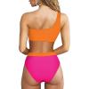 imageMOOSLOVER Women Cutout One Shoulder High Waisted Bikini High Cut Two Piece SwimsuitsRose Orange