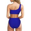 imageMOOSLOVER Women Cutout One Shoulder High Waisted Bikini High Cut Two Piece SwimsuitsRoyal Blue