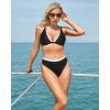 imageMOOSLOVER Women Triangle High Waisted Bikini String High Cut Two Piece SwimsuitsBlack White017
