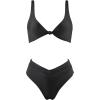 imageMOOSLOVER Women V Neck Knot Front High Waisted Bikini Sets High Cut Two Piece SwimsuitBlack