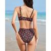imageMOOSLOVER Women V Neck Knot Front High Waisted Bikini Sets High Cut Two Piece SwimsuitBlack Red