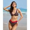 imageMOOSLOVER Women V Neck Knot Front High Waisted Bikini Sets High Cut Two Piece SwimsuitBlack Red