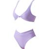 imageMOOSLOVER Women V Neck Knot Front High Waisted Bikini Sets High Cut Two Piece SwimsuitLight Purple