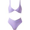 imageMOOSLOVER Women V Neck Knot Front High Waisted Bikini Sets High Cut Two Piece SwimsuitLight Purple