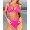 imageMOOSLOVER Women V Neck Knot Front High Waisted Bikini Sets High Cut Two Piece SwimsuitRose