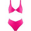 imageMOOSLOVER Women V Neck Knot Front High Waisted Bikini Sets High Cut Two Piece SwimsuitRose