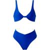 imageMOOSLOVER Women V Neck Knot Front High Waisted Bikini Sets High Cut Two Piece SwimsuitRoyal Blue