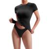 imageMOOSLOVER Womens Casual Basic Going Out Crop Tops Short Sleeve Crew Neck Tight T Shirts