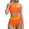 imageMOOSLOVER Women Cutout One Shoulder High Waisted Bikini High Cut Two Piece SwimsuitsOrange Yellow
